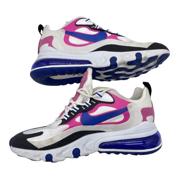 Nike Women's Air Max 270 React - White Fuchsia Blue - 9 - Picture 9 of 12